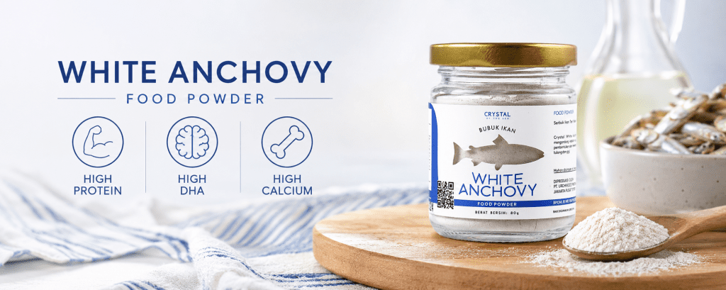 White Anchovy Food Powder dengan manfaat high protein, high DHA, dan high calcium
